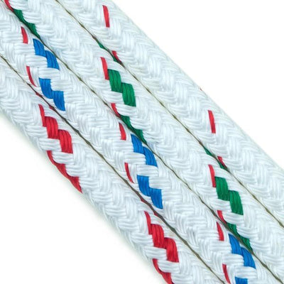 68' of 3/8" New England Ropes Sta-Set Double Braid Polyester Rope with Whipping/Whipping - White with Blue Fleck