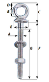 Wichard 4" Long Eye Bolt w/ 5/8" (10mm) Diameter